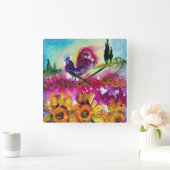 HORLOGE CARRÉE SOUFFLE ET ROOSTER NOIR (Maison)