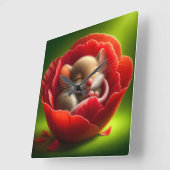 Horloge Carrée Souris Bébé très mignonne Dormir (Angle)