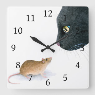 Horloge Carrée Souris de chat noir du chat 604