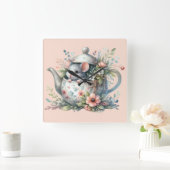 Horloge Carrée Souris mignonne dans une illustration de théière f (Maison)