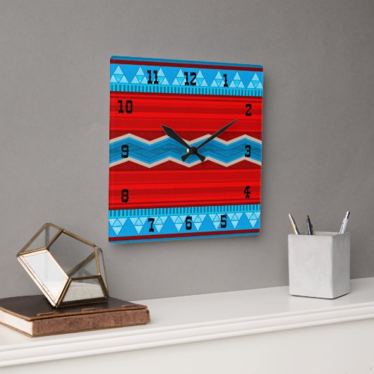 Horloge Carrée Southwest River Canyon Geometric Red Turquoise (Bureau)