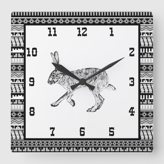 Horloge Carrée Southwestern Jackrabbit and Geometric Patterns Squ (Recto)