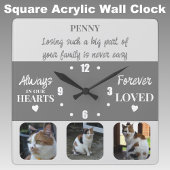 Horloge Carrée Souvenir de perte d'animal de compagnie gris