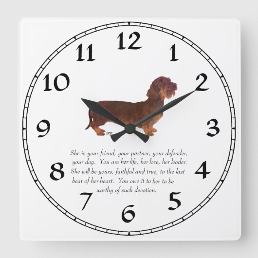 Horloge Carrée Souvenir Teckel - Femelle (Recto)