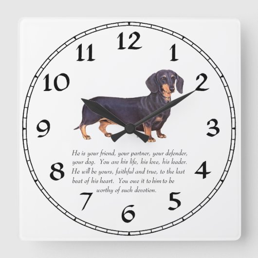 Horloge Carrée Souvenir Teckel - Mâle (Recto)