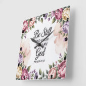 Horloge Carrée Soyez toujours Dieu Floral (Angle)