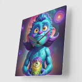 Horloge Carrée Space Alien & Friend (Angle)