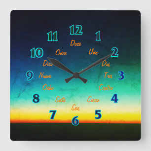 Horloge Carrée Spanish Letters Square Wall Clock