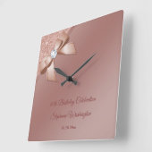 Horloge Carrée Sparkles & Rose Gold Glamour Birthday (Angle)