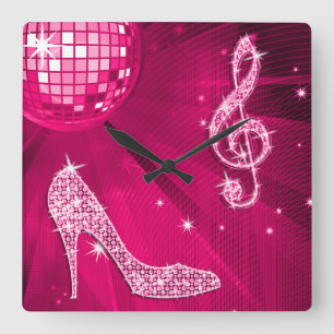 Horloge Carrée Sparkly Hot Pink Music Note & Stiletto Heel