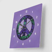 Horloge Carrée Speckled 3 Peace Sign Clock (Angle)
