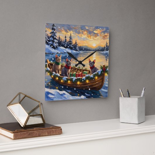 Horloge Carrée Sphynx Cat Christmas Boat Holiday (Bureau)