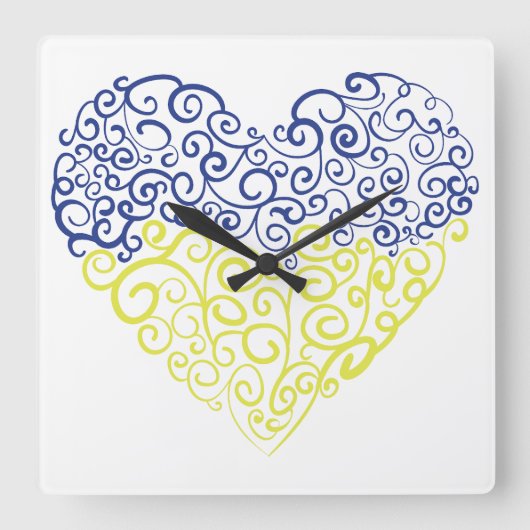 Horloge Carrée Spiral tourbillons mehandi coeur drapeau ukrainien (Recto)