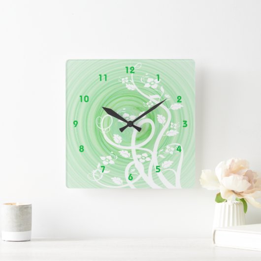 Horloge Carrée Spirales Pastel Vert, Filigree & Fleurs (Maison)