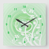 Horloge Carrée Spirales Pastel Vert, Filigree & Fleurs (Recto)
