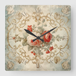 Horloge Carrée splendide shabby chic rose vintage
