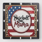 Horloge Carrée Sports patriotiques de baseball Mama (Recto)