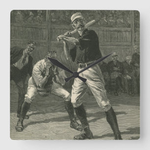 Horloge Carrée Sports vintages, joueurs de baseball par Thulstrup