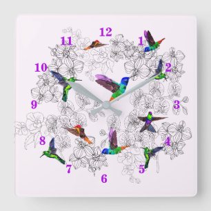 Horloge Carrée Spring Birds Wall Clock