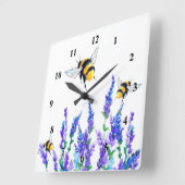 Horloge Carrée Spring Flowers and Bees Flying Wall Clock (Angle)