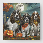 Horloge Carrée Springer Spaniel Halloween Éffrayant (Recto)