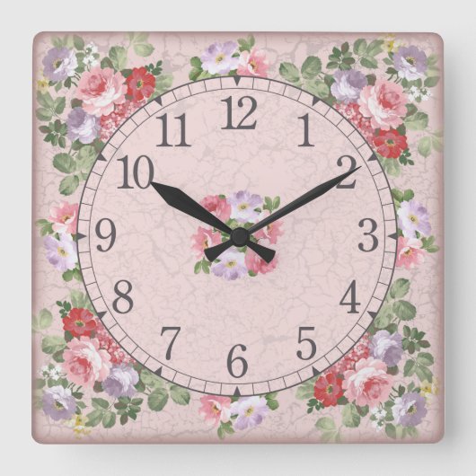 Horloge Carrée Square wall clock - floral design (Recto)