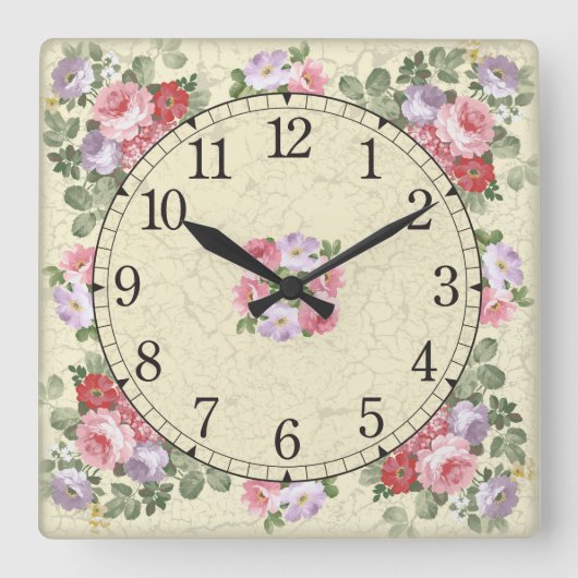 Horloge Carrée Square wall clock - floral design (Recto)