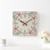 Horloge Carrée Square wall clock - floral design (Maison)