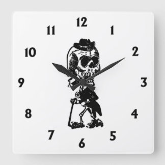 Horloge Carrée Squelette Dapper avec chiffres noirs