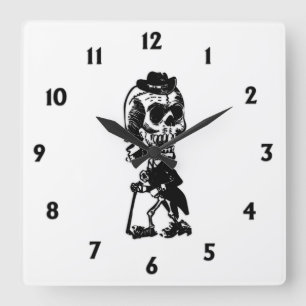 Horloge Carrée Squelette élégant avec chiffres noirs