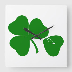 Horloge Carrée St Patrick's Day - Get Lucky 3 + 1 leaves = 4
