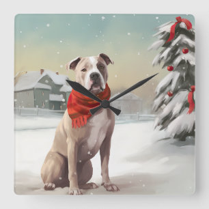 Horloge Carrée Staffordshire américain dans la neige de Noël