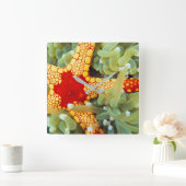 Horloge Carrée Star de la mer rouge et jaune (Maison)