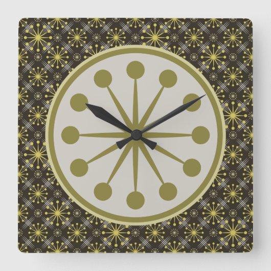 Horloge Carrée Starburst and Lines Mid Century Motif Earth Hues (Recto)