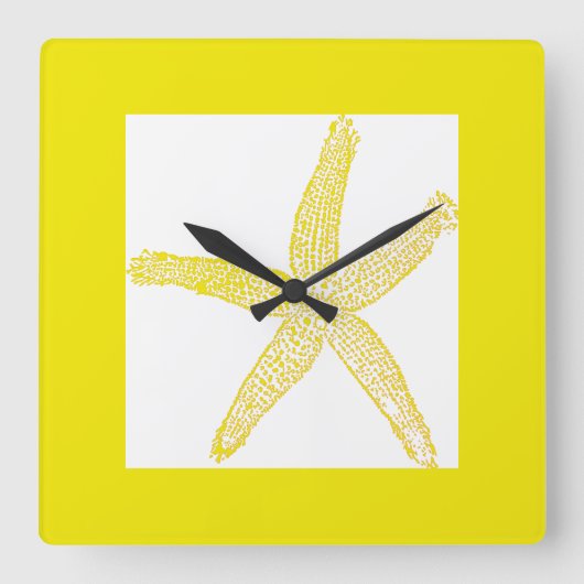 Horloge Carrée Starfish Coastal Beach Thème Jaune Blanc Cool (Recto)