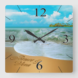 Horloge Carrée Starfish Couple ASK ME TO PUT NAMES IN THE SAND