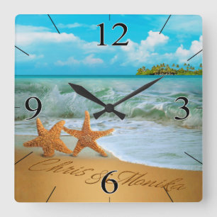 Horloge Carrée Starfish Couple ASK ME TO PUT NAMES IN THE SAND
