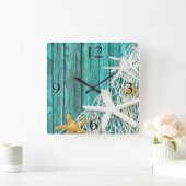Horloge Carrée Starfish Netting Beach Wood aqua (Maison)