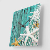 Horloge Carrée Starfish Netting Beach Wood aqua (Angle)