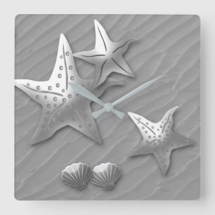 HORLOGE CARRÉE STARFISH ON THE SEA, FAUX RELIEF LARGE CLOCK