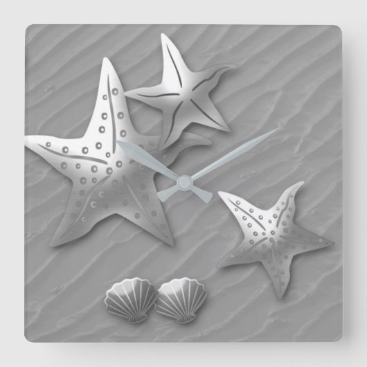 HORLOGE CARRÉE STARFISH ON THE SEA, FAUX RELIEF LARGE CLOCK (Recto)