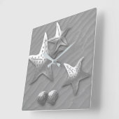 HORLOGE CARRÉE STARFISH ON THE SEA, FAUX RELIEF LARGE CLOCK (Angle)