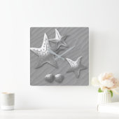 HORLOGE CARRÉE STARFISH ON THE SEA, FAUX RELIEF LARGE CLOCK (Maison)