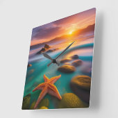 Horloge Carrée Starfish sur la plage à Dawn (Angle)