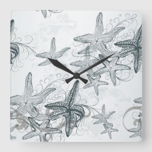 Horloge Carrée Starfish Sur Le Motif De Mer