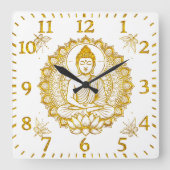 Horloge Carrée Statue De Bouddha Avec Lotus (Recto)