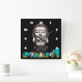 Horloge Carrée Statue de tête Bouddha Argent (Maison)