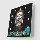 Horloge Carrée Statue de tête Bouddha Argent (Angle)