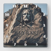 Horloge Carrée Statue Divine : Le Seigneur Est Mon Rocher (Recto)