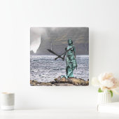 Horloge Carrée statue élégante de sirène de bronze (Maison)